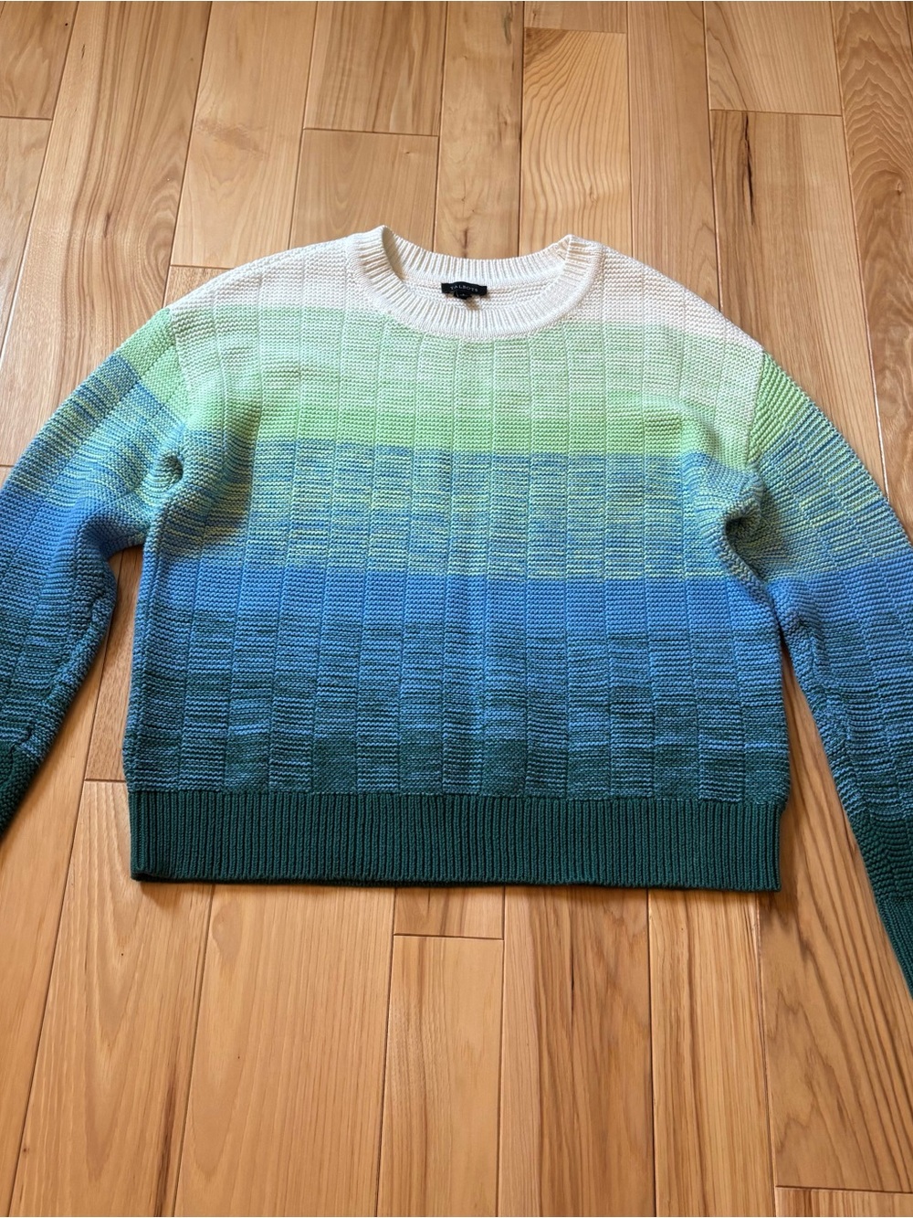 Talbots Combed Cotton Blue Green Ombre Crewneck Sweater